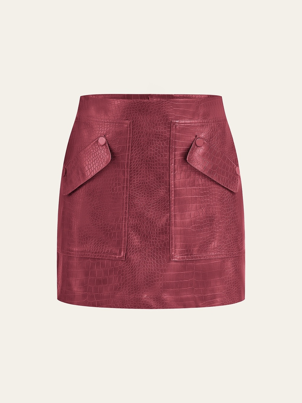 NWT COMMENSE Faux Leather Crocodile-Embossed Mini Skirt skort red
